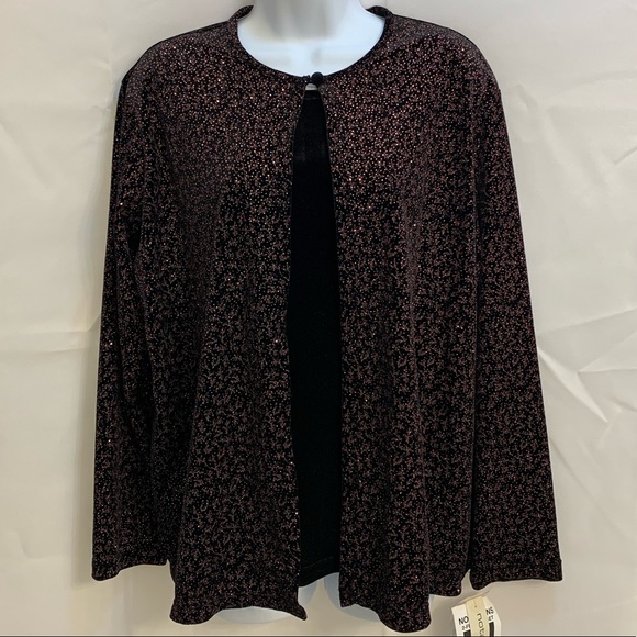 Notations 2-Fer Twinset - black and mauve sparkle layered top - Picture 2 of 10